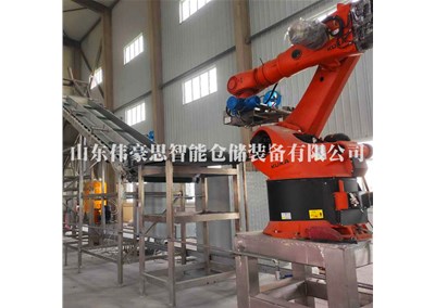 桶裝物料機(jī)器人拆垛機(jī) 自動(dòng)拆垛拆包機(jī)倒料工作現(xiàn)場(chǎng)