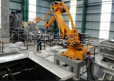 片堿全自動(dòng)破袋機(jī)械手，遼寧機(jī)器人自動(dòng)拆包機(jī)