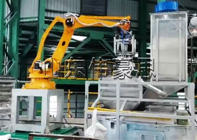 碳酸鈣自動(dòng)破袋機(jī)器人，機(jī)械手自動(dòng)拆垛破包設(shè)備